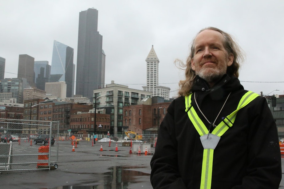 caption: Environmental activist Jordan Van Voast on the Seattle waterfront.
