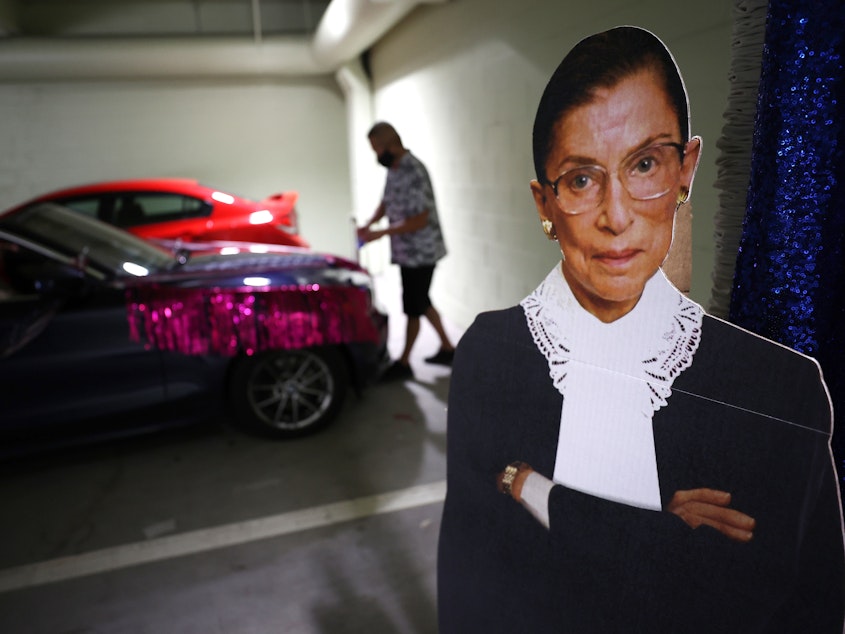 caption: A cardboard cutout of Justice Ruth Bader Ginsburg. The late Supreme Court justice was also a pop culture phenomenon.