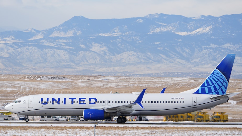 caption: A United Airlines jetliner rumbles down a runway for take off from Denver International Airport after a winter storm swept through the region Tuesday, Jan. 16, 2024, in Denver.