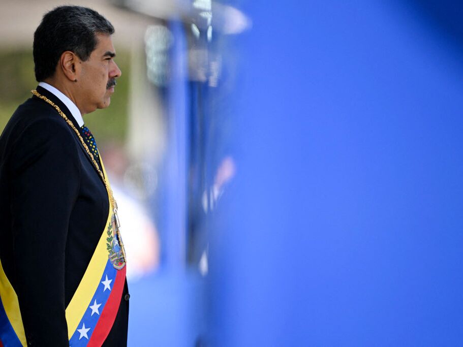 caption: Venezuela's President Nicolás Maduro looks on during a ceremony at Fort Tiuna military base within the presidential inauguration in Caracas on Jan. 10, 2025.