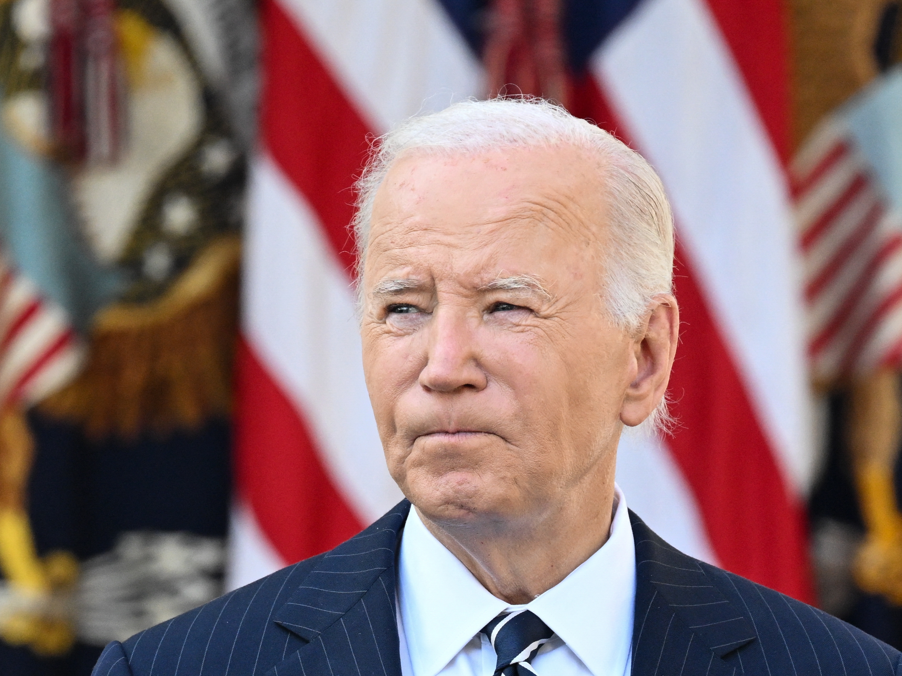 caption: President Joe Biden addresses the nation from the Rose Garden of the White House.