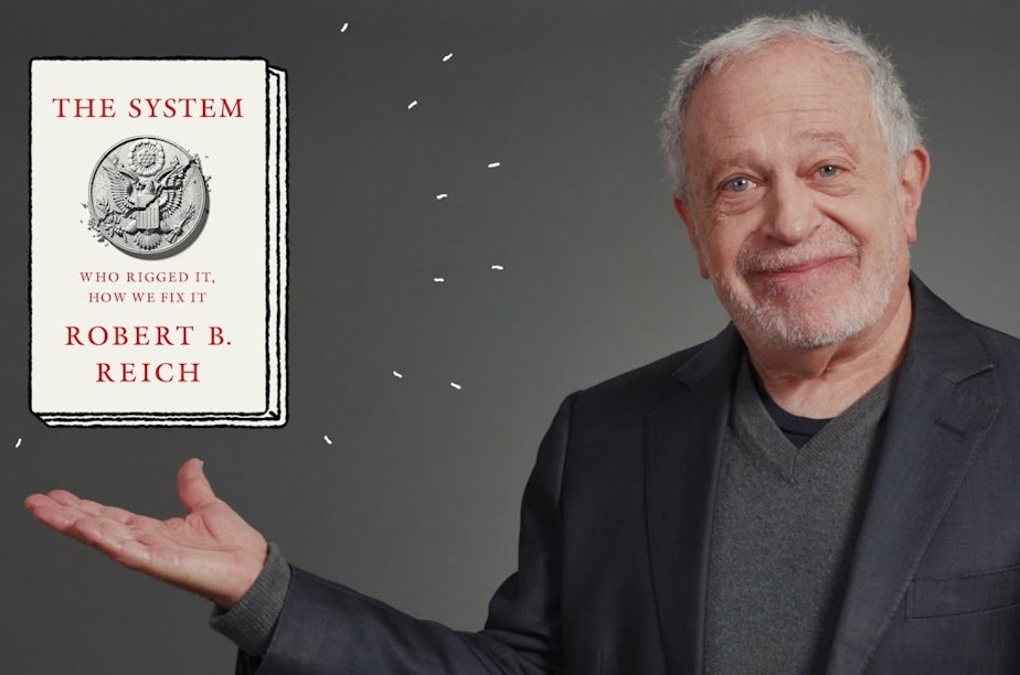 caption: Robert Reich discusses The System via livestream. Town Hall Seattle presented the program. 