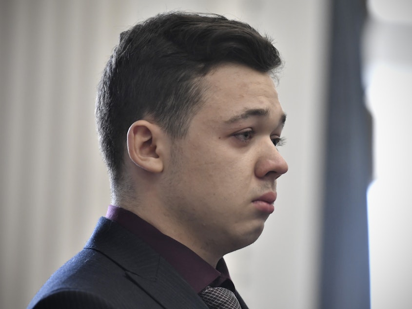 caption: Kyle Rittenhouse appears in court as he is found not guilty on all counts on Nov. 19, 2021, at the Kenosha County Courthouse in Kenosha, Wis. A federal judge in Wisconsin on Wednesday, Feb. 1, 2023, ruled that a wrongful death lawsuit filed by the father of a man shot and killed by Rittenhouse during a protest in 2020 can proceed against city officials, police officers, Rittenhouse and others.
