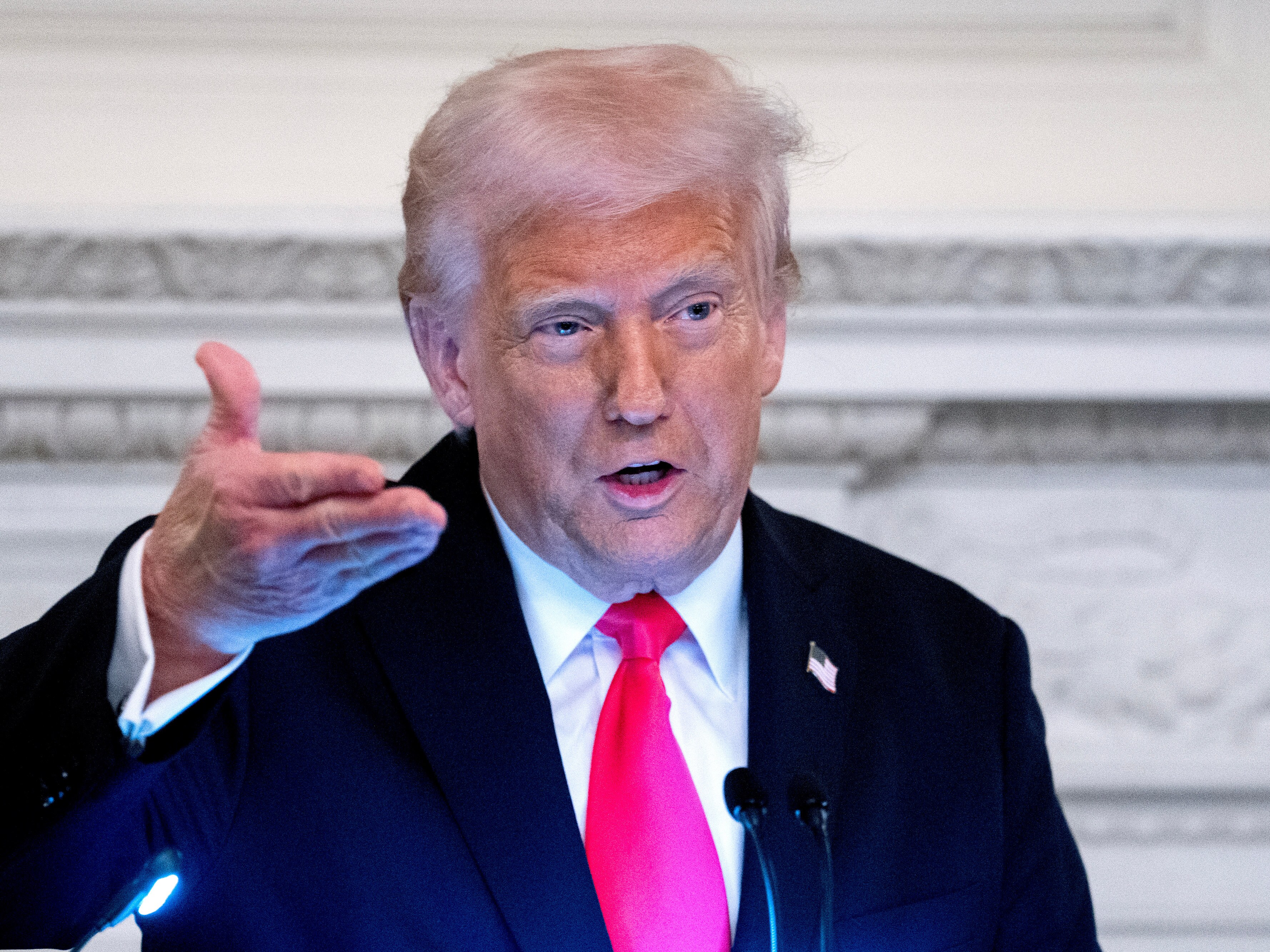 caption: President Trump speaks at the White House on Thursday, when he signed an executive order targeting WilmerHale, marking the latest expansion of the president's campaign against law firms tied to his political enemies or investigations into his actions.