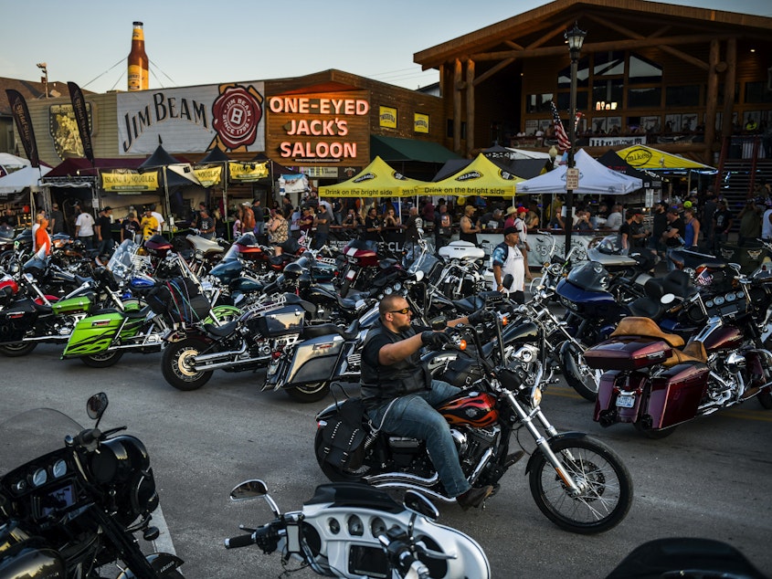 Motorcyclists drive down Main Street during the annual Sturgis Motorcycle Rally on Aug. 7 in Sturgis, S.D.