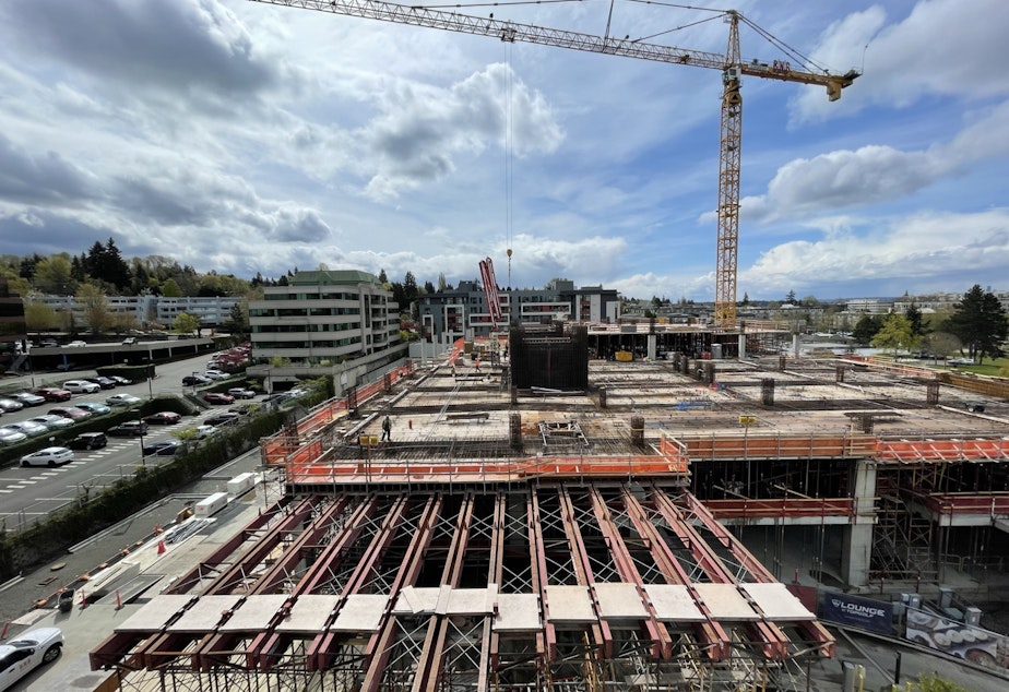 caption: Yet another office tower under construction at Google's urban Kirkland campus