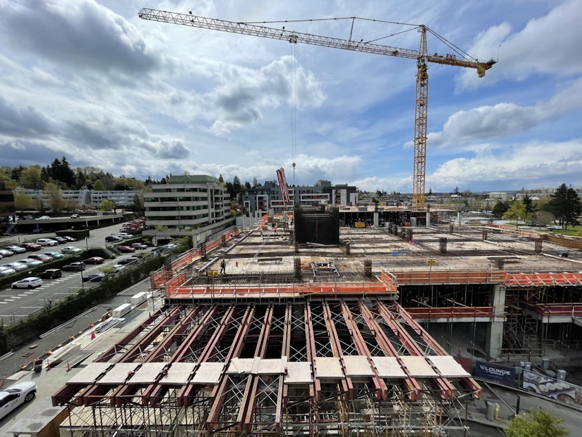 caption: Yet another office tower under construction at Google's urban Kirkland campus