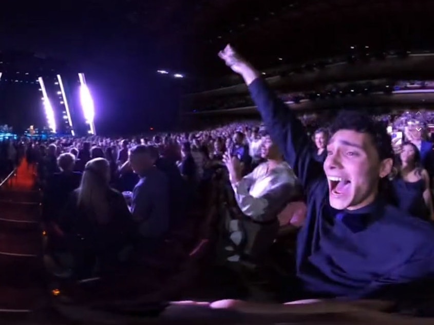 caption: Juan Lastra unabashedly stood up, sang and <a href="https://www.tiktok.com/@juanp_lastra/video/7272089604314975531">filmed himself</a> during one of Adele's concerts in Las Vegas. When security tried to get him to sit down, Adele told them to leave him alone.