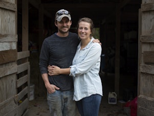 caption: Joe and Rachel Shenk hope to add cows in the near future as they continue to farm full-time in Newport, N.C.