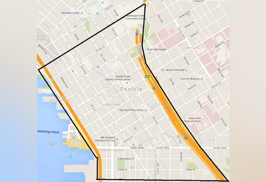 caption: Seattle Dept. of Transportation tweeted this map of the area affected by the power outage.