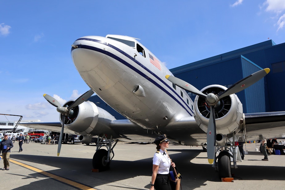 caption: The Historic Flight Foundation's DC-3 was a C-47 military cargo carrier when it originally rolled out of the Douglas Aircraft factory in 1944.