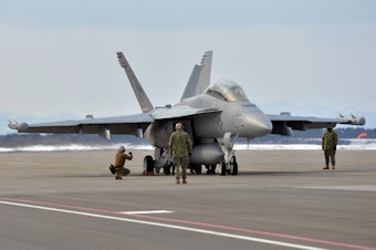 caption: The Navy wants to use mobile signal trucks on the Olympic Peninsula in Washington state to train pilots of EA-18G Growlers in electronic warfare.