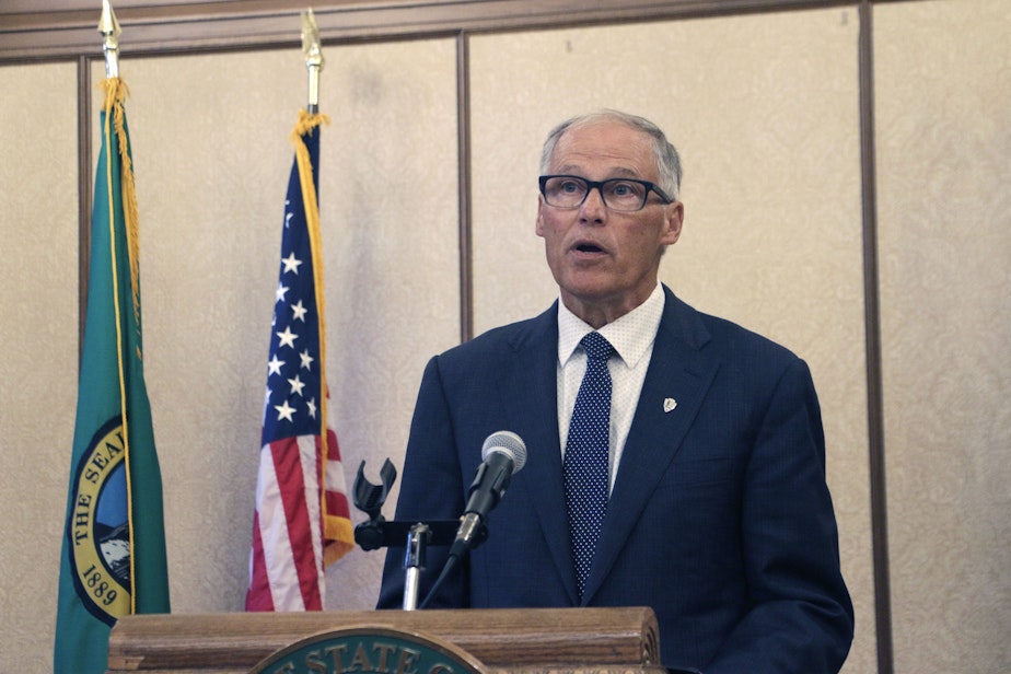caption: Washington Gov. Jay Inslee during a news conference in Olympia, Wash., Thursday, Sept. 8, 2022. 