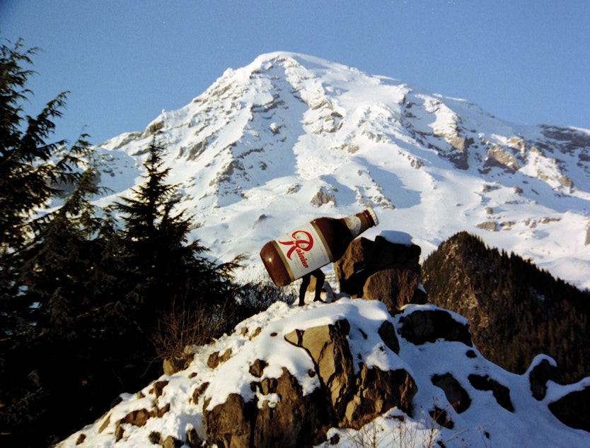 caption: A still from a Rainier Beer television advertisement. 