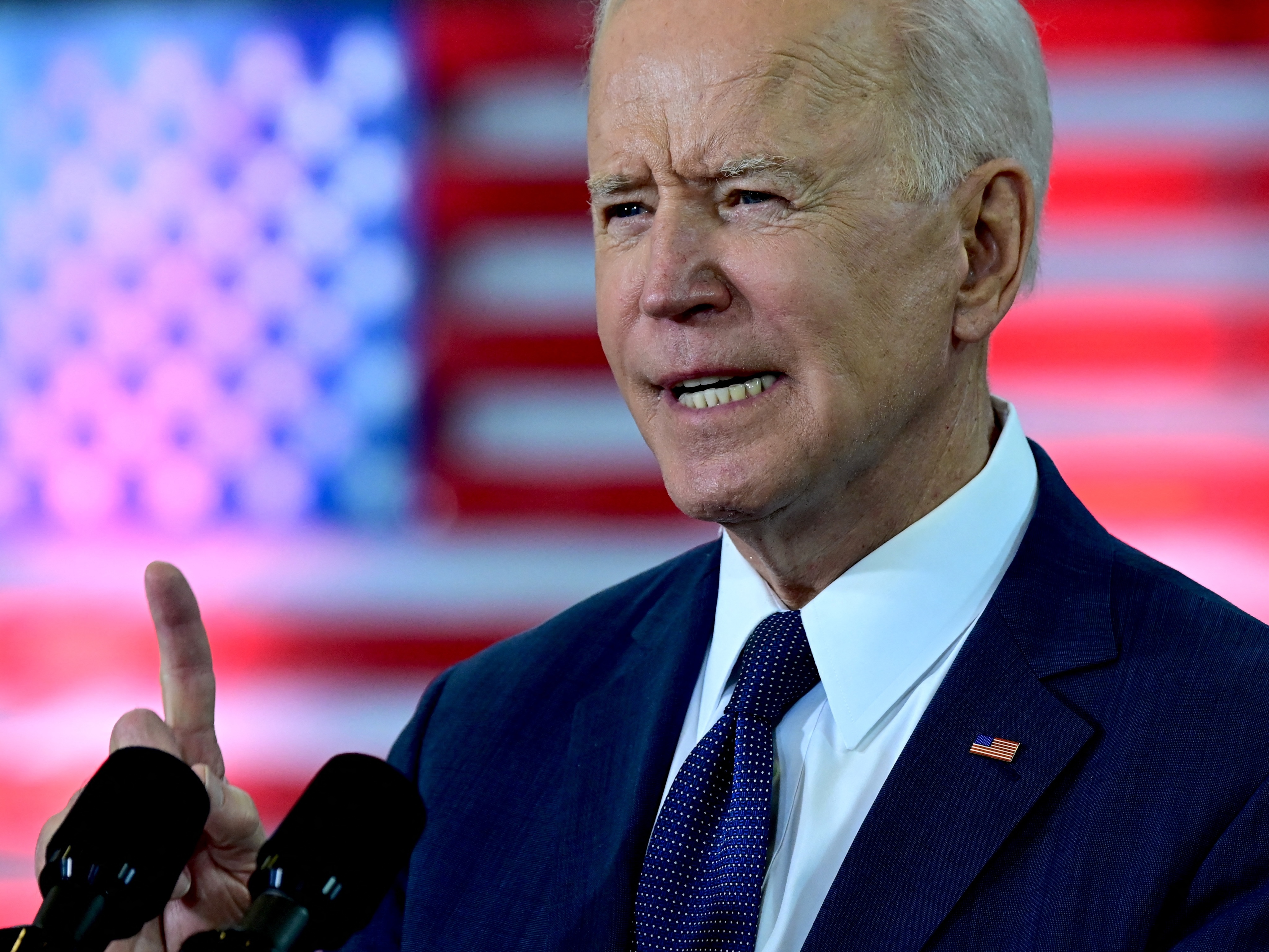 caption: President Biden unveils a $2 trillion infrastructure plan in Pittsburgh on March 31. In his speech, Biden said the plan would help the U.S. compete with China.