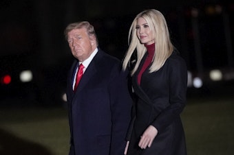 caption: Former President Donald Trump and daughter Ivanka Trump walk to Marine One on the South Lawn of the White House on Jan. 4, 2020.