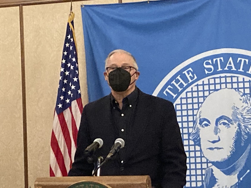 caption: Gov. Jay Inslee says he would support a short-term delay in the implementation of a new payroll tax to fund a first-in-the-nation long-term care benefit program called WA Cares Fund.