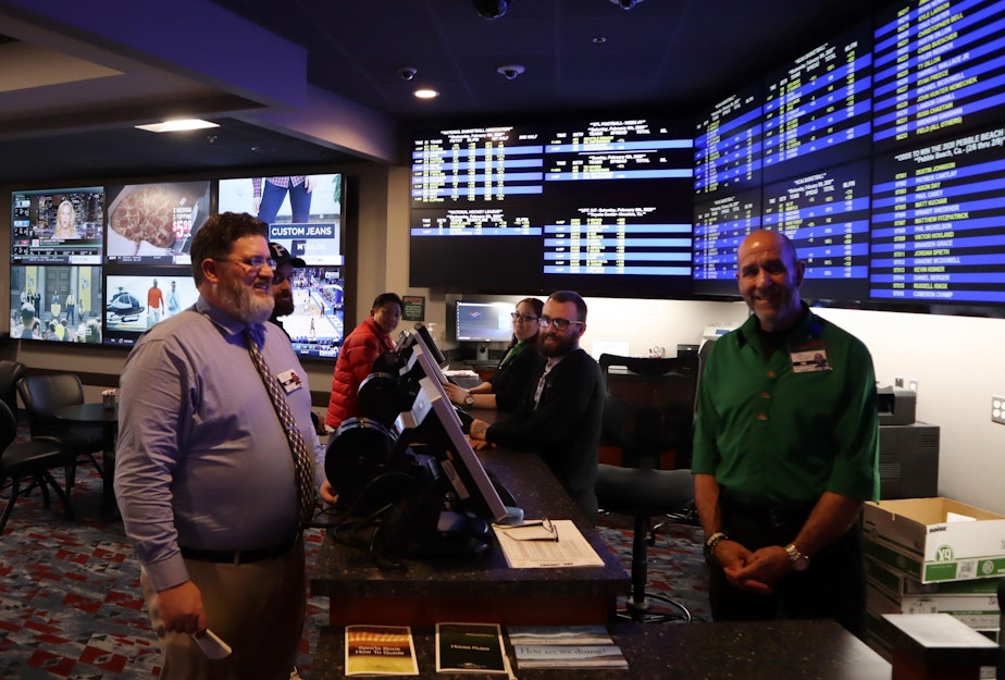 caption: Chinook Winds Casino opened the first legal sportsbook in Oregon back in August.
