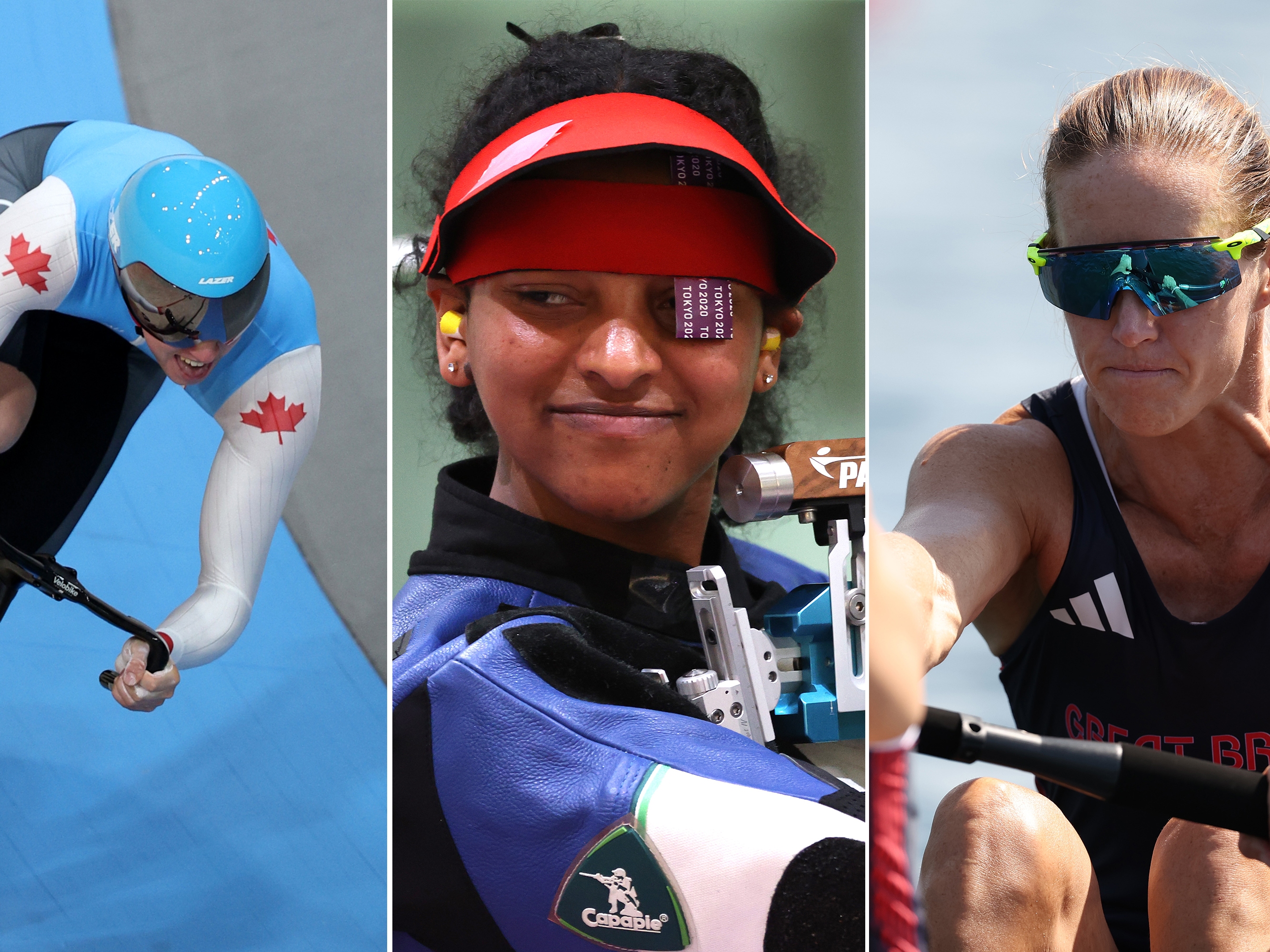 caption: Athletes of every sport prove it’s never too late to uncover your fitness potential. Left to Right: Canadian track cyclist Kelsey Mitchell, IOC Refugee Team sport shooter Luna Solomon and British rower Helen Glover all competed in the 2024 Paris Olympics. They did not discover their sport until their 20s.