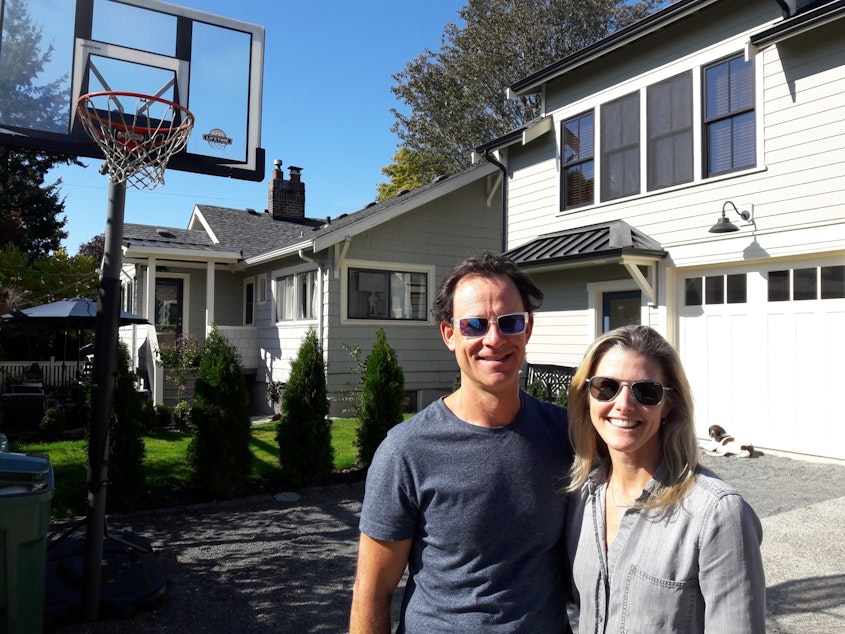 caption: Andrew and Emmye Cahn built a backyard cottage at their home in NE Seattle. 