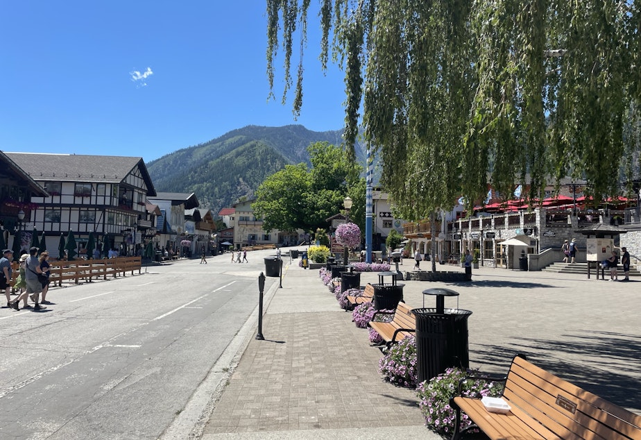 caption: On a bright summer day, downtown Leavenworth almost looks like a real Bavarian village. 