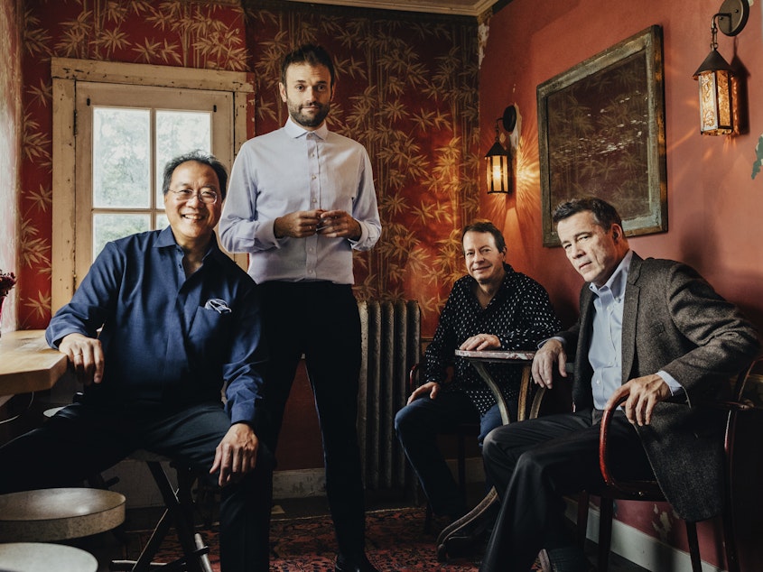 caption: The members of Goat Rodeo, from left to right: Yo-Yo Ma, Chris Thile, Stuart Duncan and Edgar Meyer.