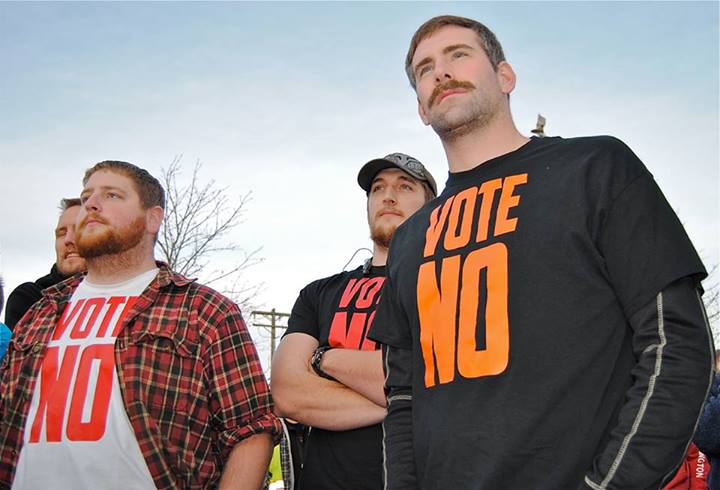 caption: The local union posted this image of machinists opposed to Boeing's contract. The machinists are scheduled to vote on the contract at 8 p.m. on Friday.