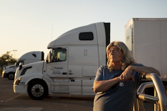 caption: Brandie Diamond describes herself as a "transgender truck driver/chef/Jill-of-all-trades." But her career in trucking began in the mid-1980s, and she hadn't come out as trans back then.