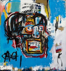 caption: "Untitled", Jean-Michel Basquiat, 1982. Last year the piece sold for $110 million, making it the most expensive piece of American artwork in history.