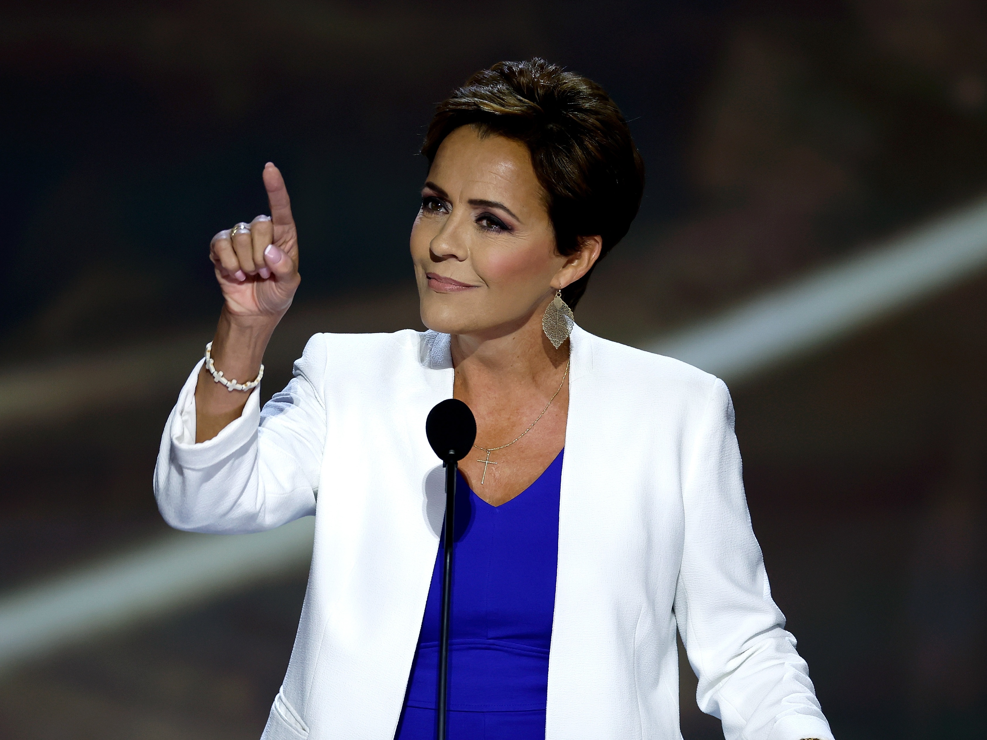 caption: Kari Lake, pictured at the Republican National Convention in July, is President-elect Donald Trump's pick to head the Voice of America.