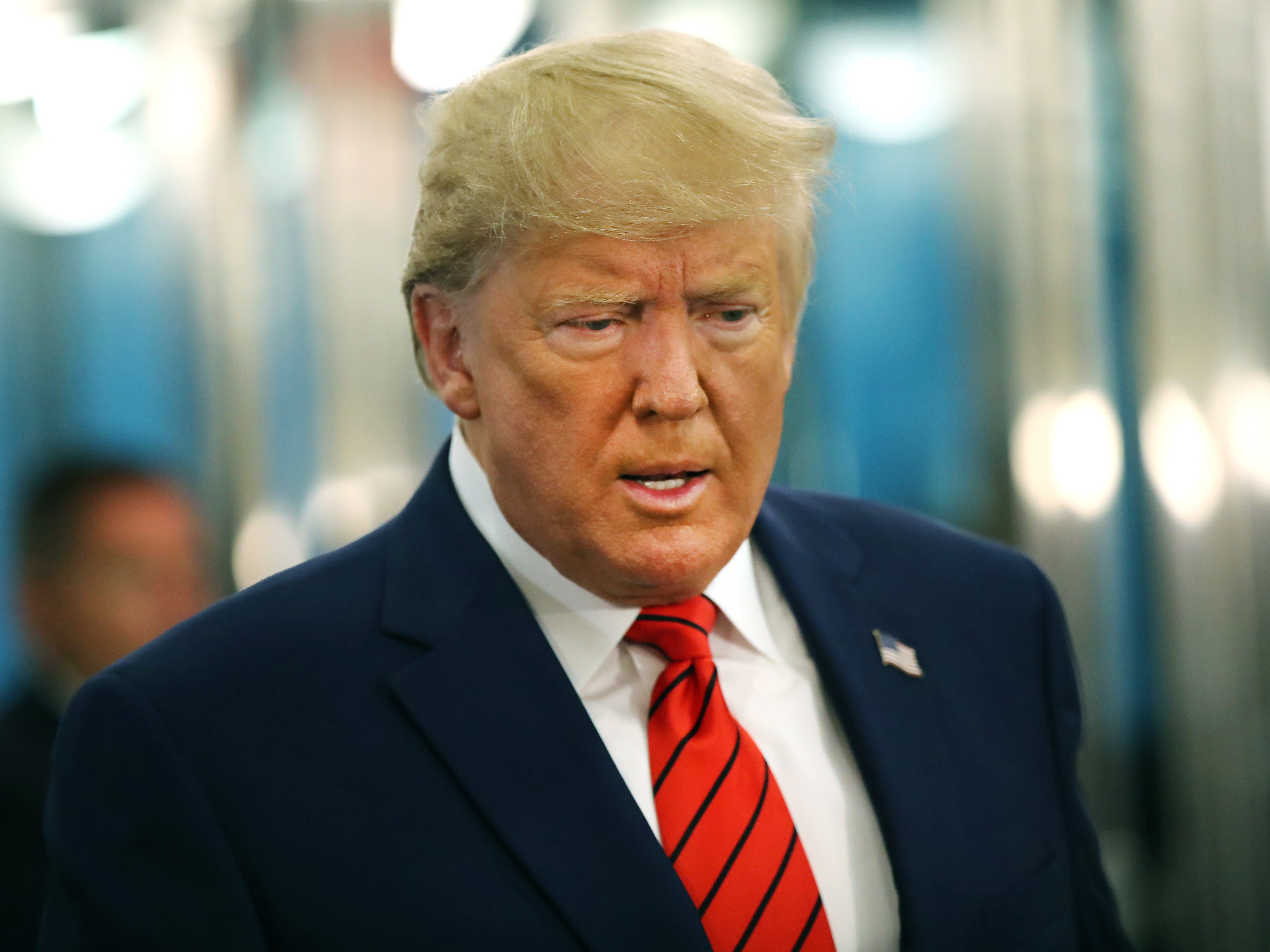 caption: President Trump speaks to the media at the United Nations General Assembly on Tuesday in New York City.