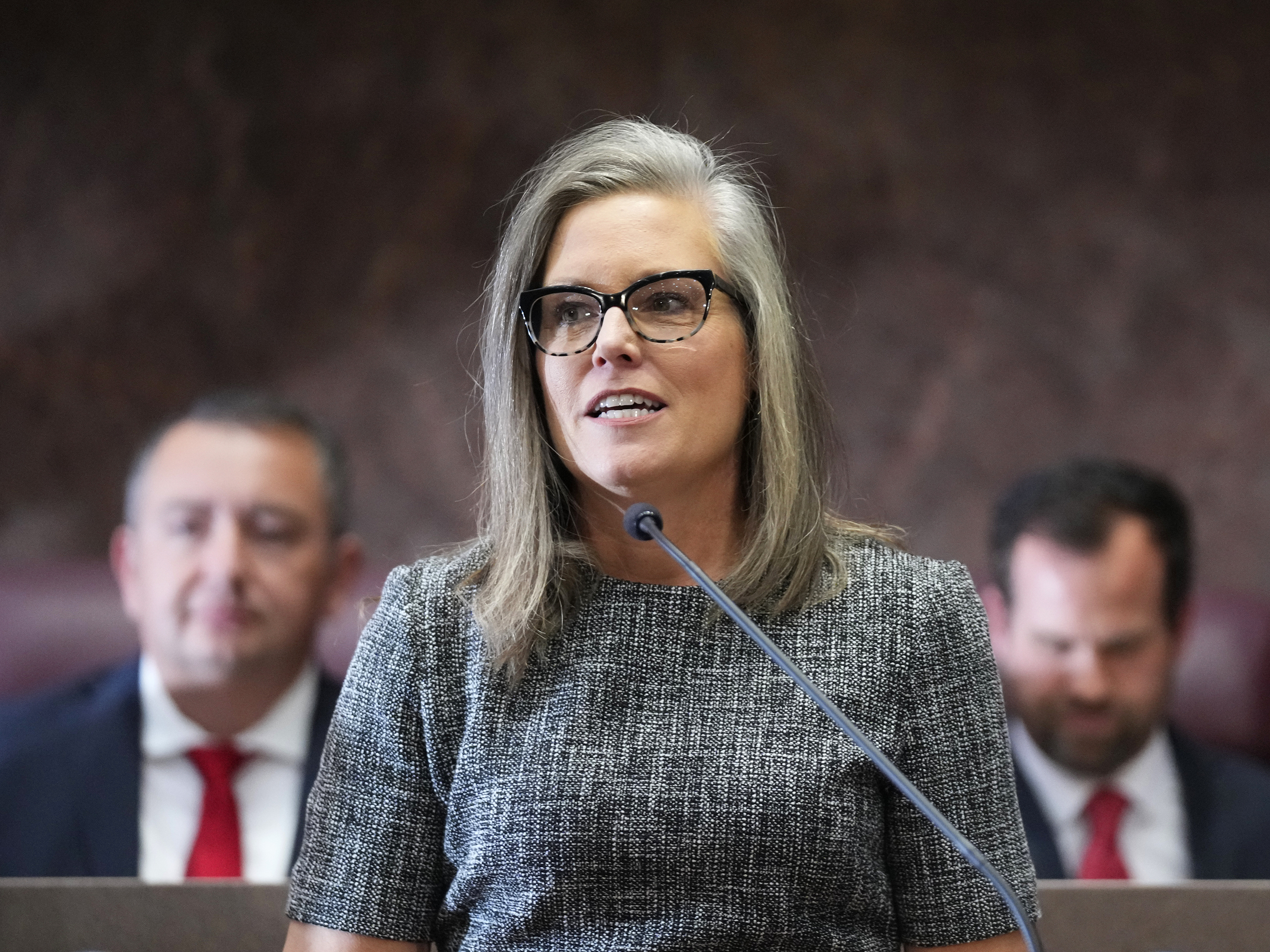 caption: Democratic Arizona Gov. Katie Hobbs delivers her State of the State address at the Arizona Capitol in Phoenix, Jan. 9, 2023. Adults in Arizona can now obtain contraceptive medications over the counter at a pharmacy without a doctor's prescription under a governor's order announced Thursday, July 6, 2023. (AP Photo/Ross D. Franklin, File)
