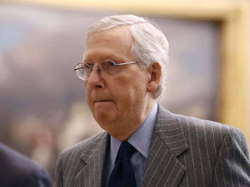 caption: Senate Majority Leader Mitch McConnell, R-Ky., has released a plan setting up a swift impeachment trial for President Trump. Democrats object to some key elements.