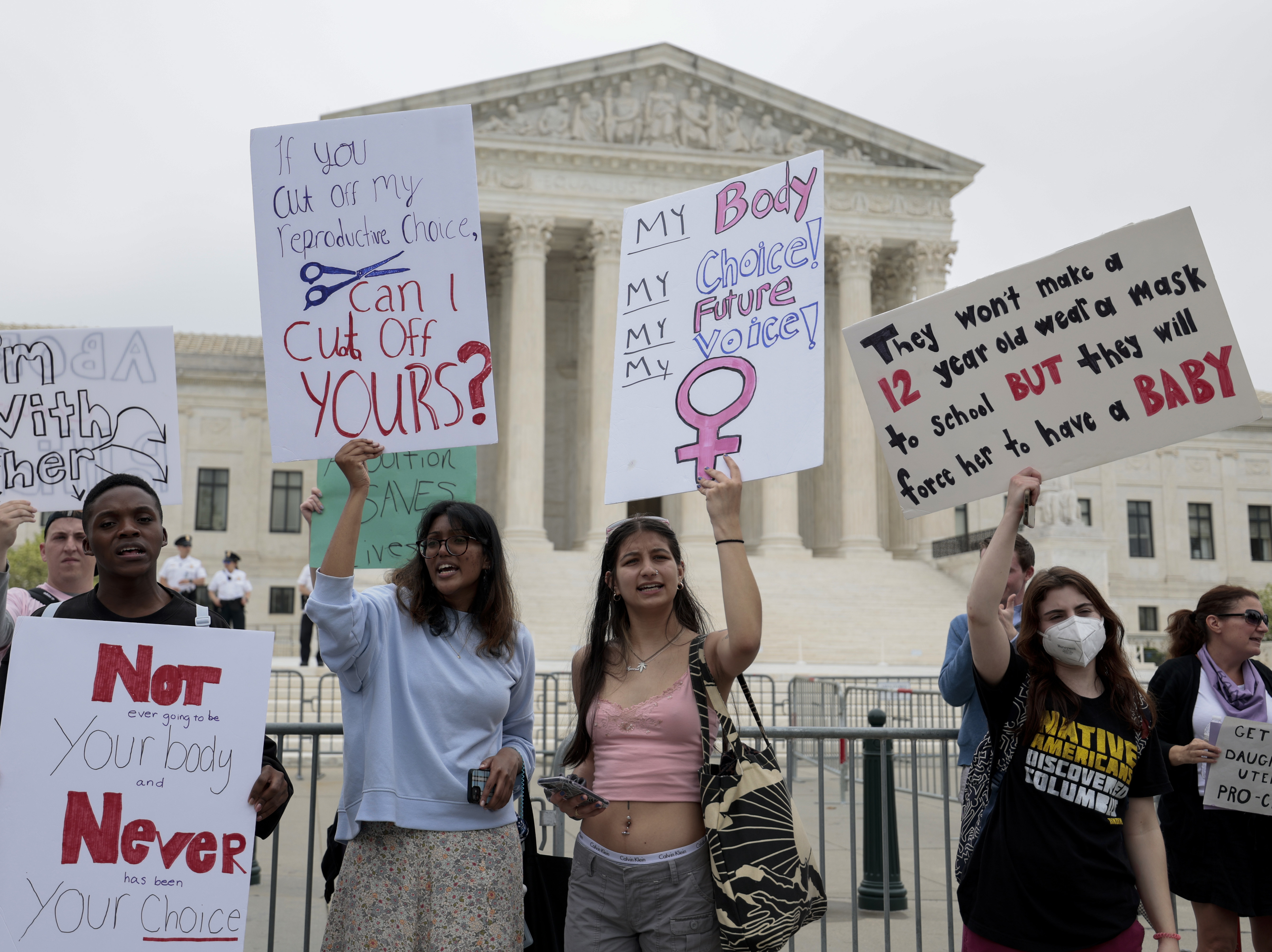 caption: Abortion-rights supporters demonstrate in front of the Supreme Court on Wednesday in Washington, D.C.