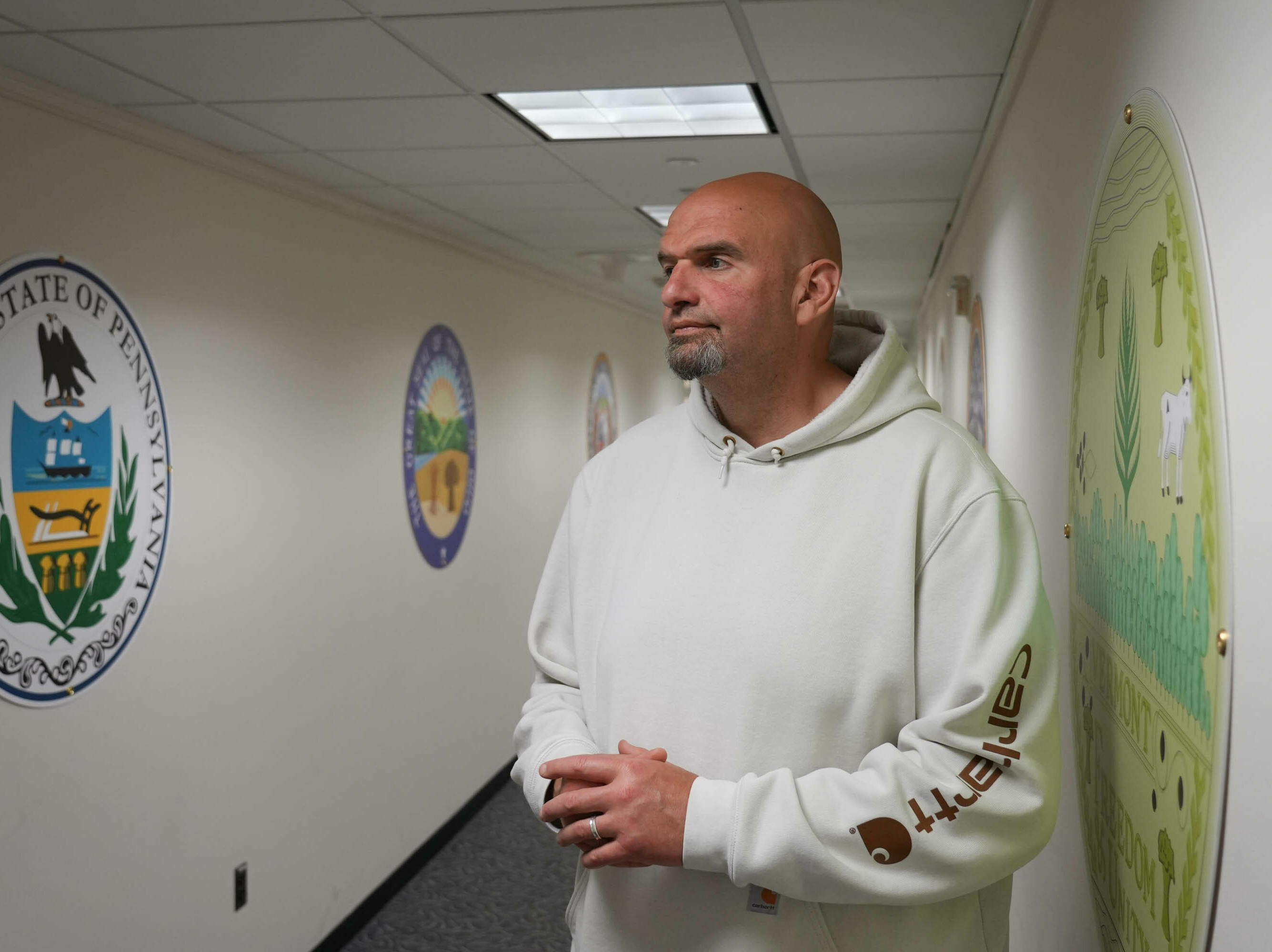 caption: Sen. John Fetterman (D-Pa.) returns to the Senate after being admitted to the hospital for clinical depression.