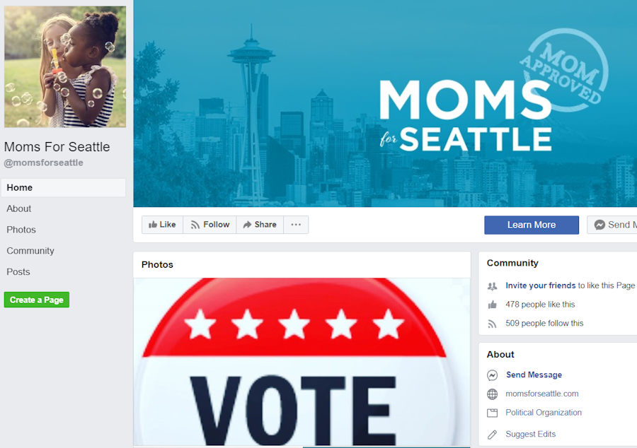 caption: A screenshot from Facebook shows the Moms for Seattle page.