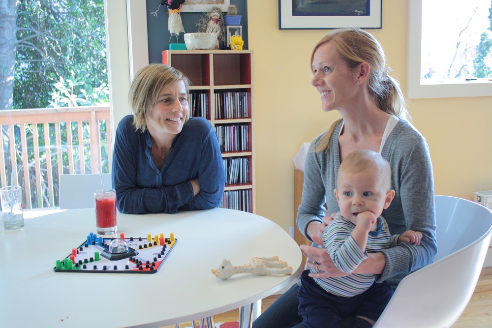 caption: Tanya Dimpsey and Meredith Rasche discuss their feelings about the state's standardized test.