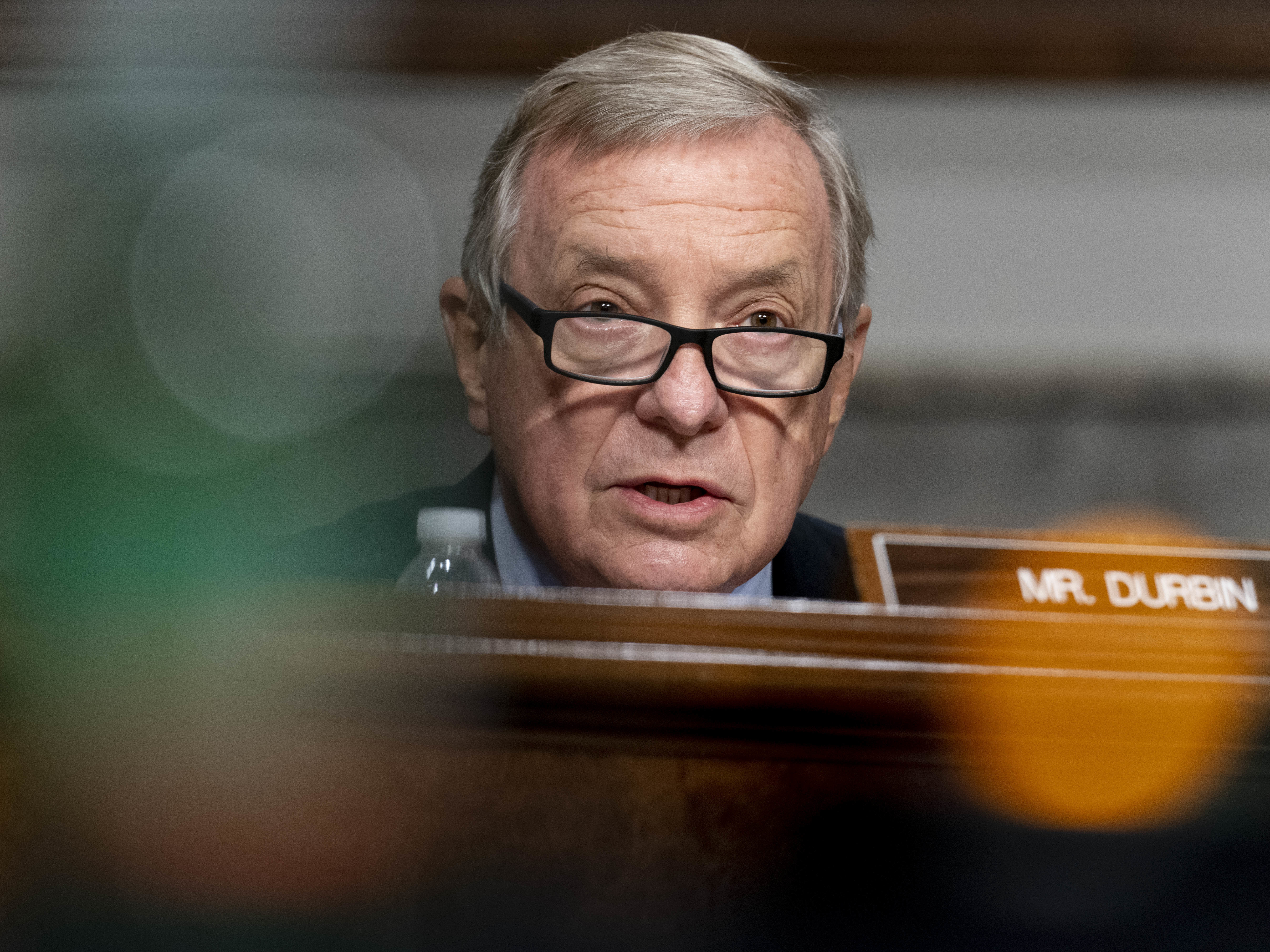 caption: Illinois Democratic Sen. Dick Durbin speaks during a Senate Appropriations subcommittee hearing on Sept. 16.