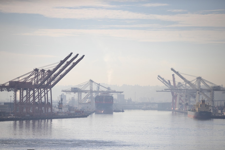 caption: The mouth of the Duwamish Waterway at the Port of Seattle on Oct. 18.