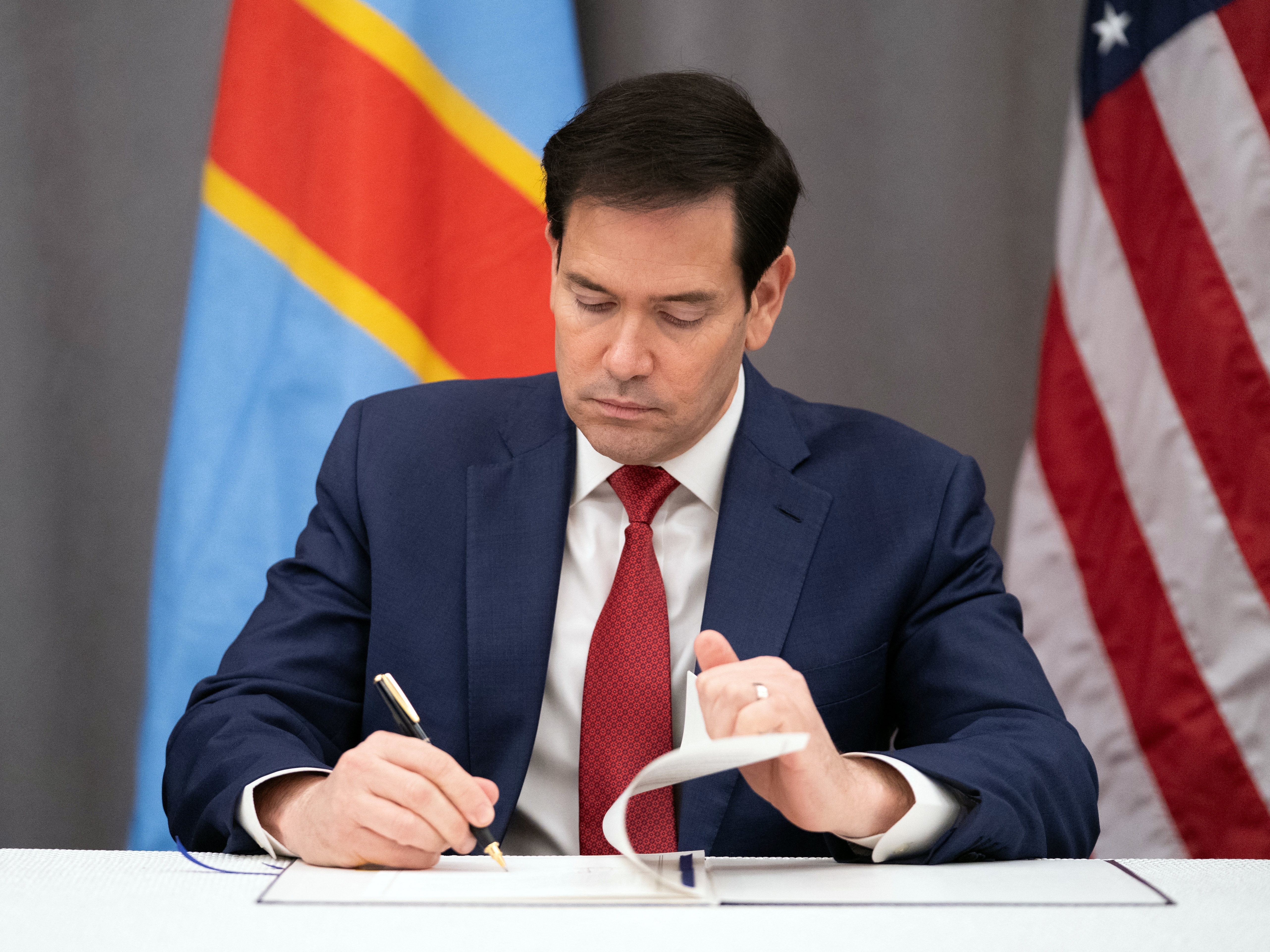 caption: Secretary of State Marco Rubio, pictured at a ceremony at the U.S. Institute of Peace in Washington last week, has directed diplomats to bring back Times New Roman as their official font.