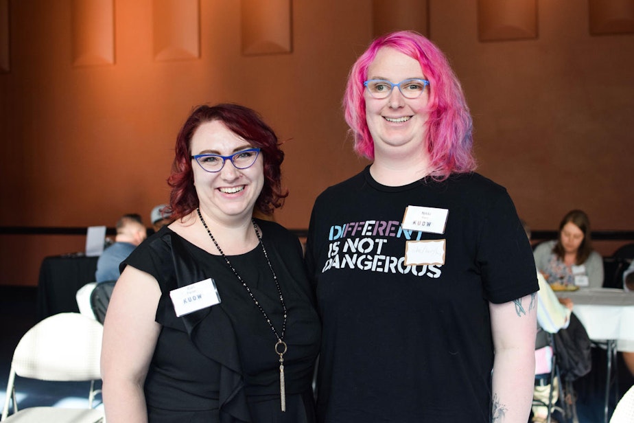caption: Kari and Nikki at KUOW's Ask a Transgender Person event