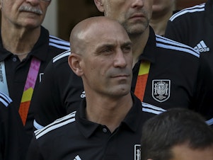caption: FIFA has opened disciplinary proceedings against the head of the Spanish soccer federation, Luis Rubiales. Rubiales is seen here at a reception for the Spanish team on Tuesday in Madrid, after Spain won the Women's World Cup on Sunday.