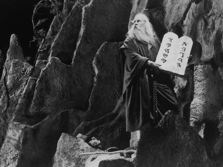 caption: American actor Theodore Roberts as Moses in Cecil B. DeMille's silent version of <em>The Ten Commandments —</em> one of many works from 1923 that entered the public domain on Jan. 1.