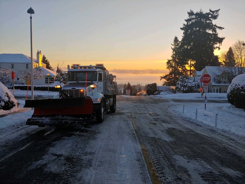 caption: A Seattle Department of Transportation salt and plow truck on Monday morning.