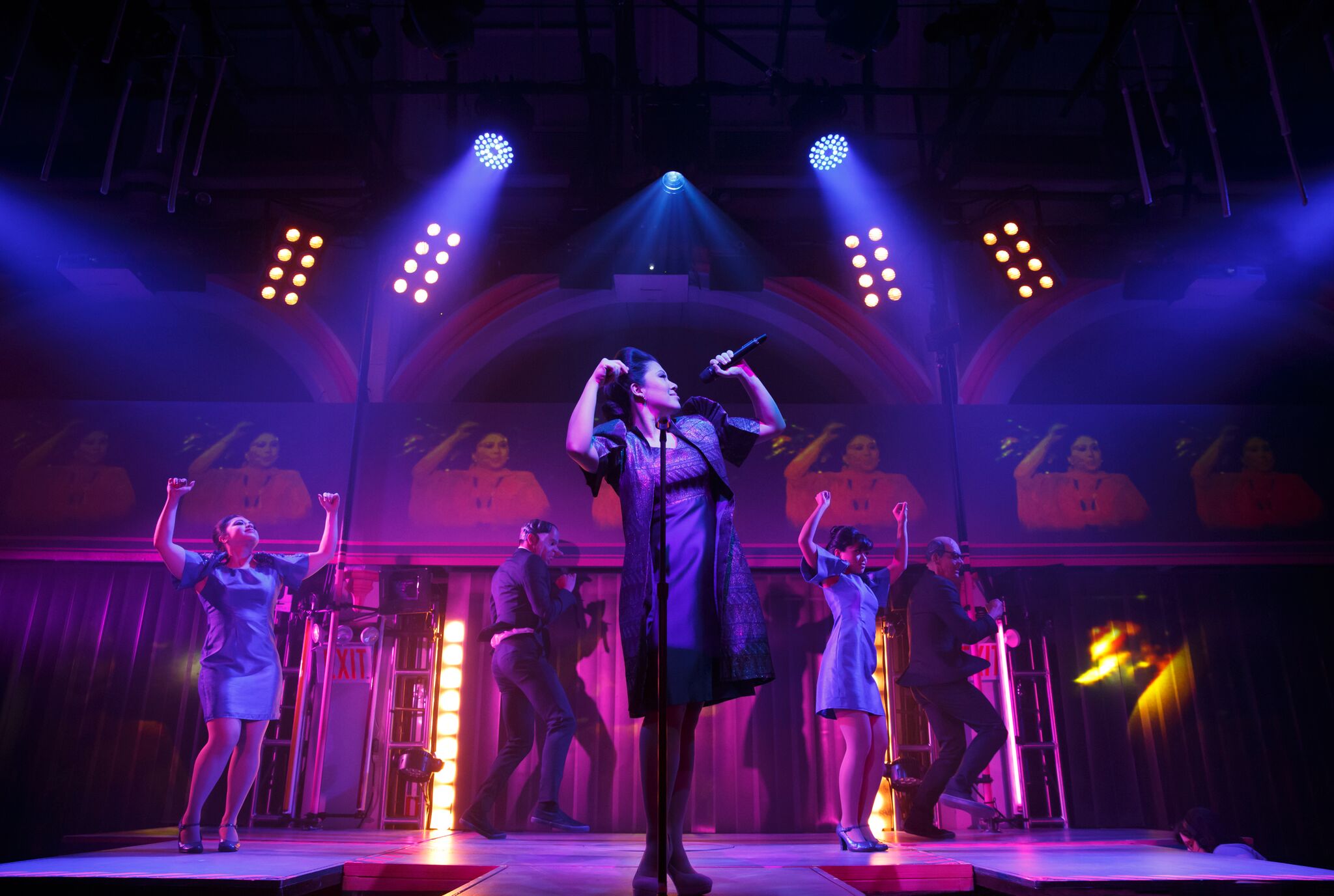 caption: "Here Lies Love" at Public Theater, NYC