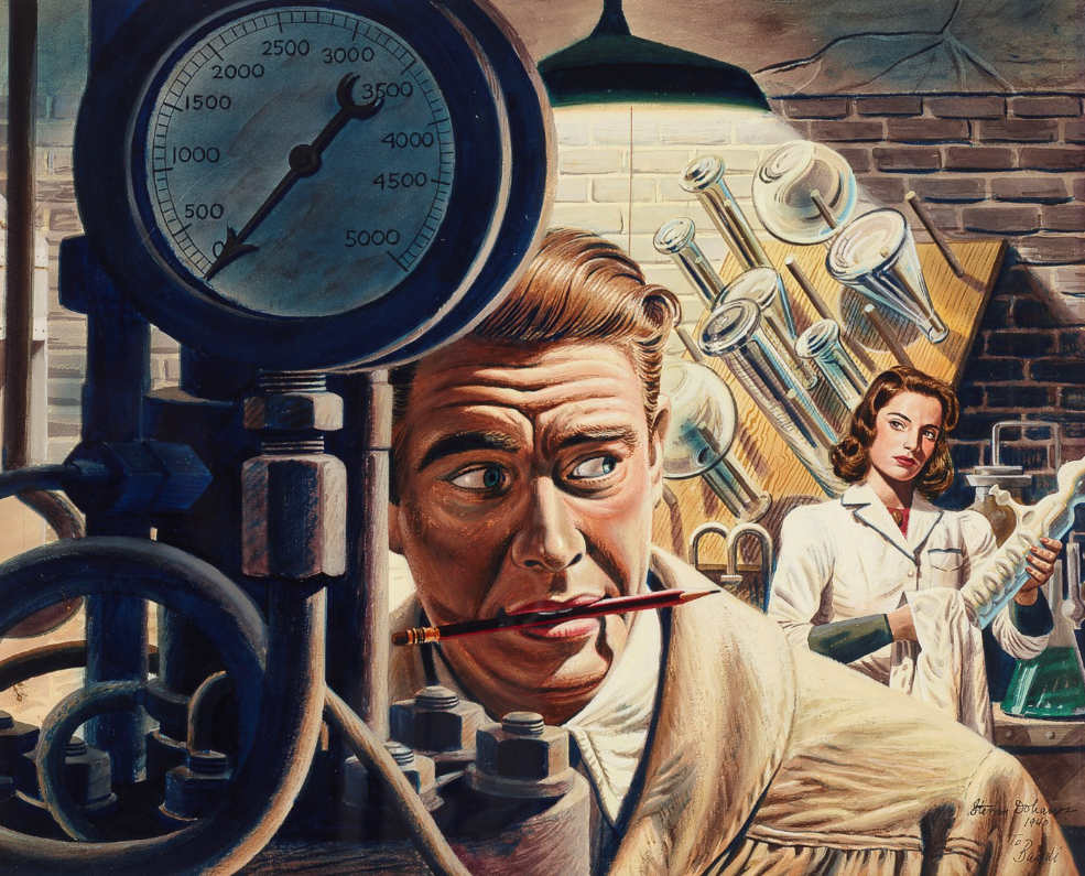 caption: "The Scientists" is a 1940 painting by Stevan Dohanos that was owned by Paul Allen and is part of a 2024 Christie's auction of Allen's estate. 