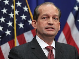 caption: U.S. Secretary of Labor Alex Acosta on Wednesday defended a 2008 plea deal made when he was a U.S. attorney in Florida with Jeffrey Epstein, a wealthy financier accused of yearslong sex trafficking of minors.