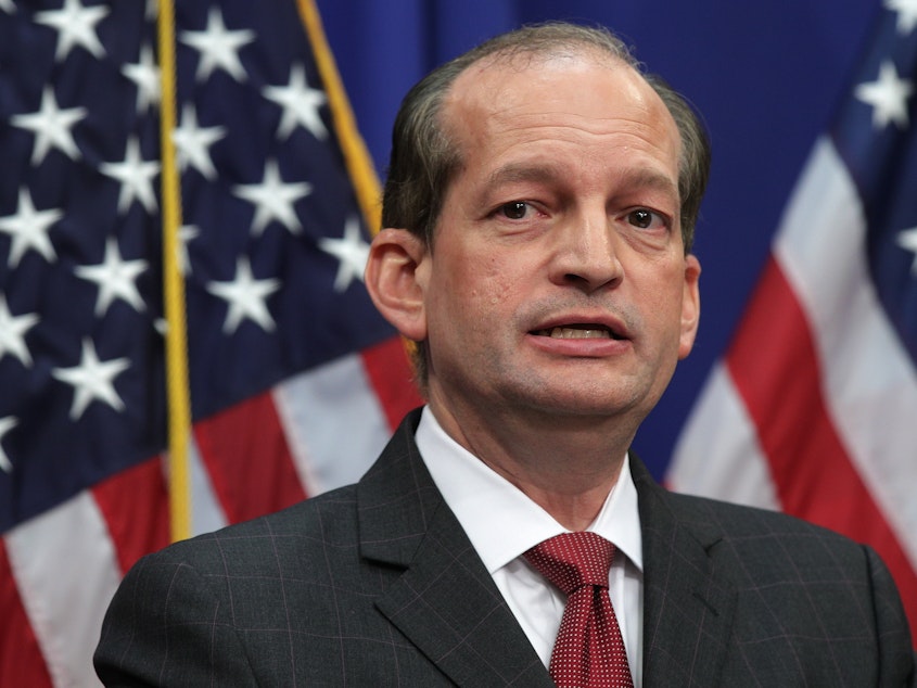 caption: U.S. Secretary of Labor Alex Acosta on Wednesday defended a 2008 plea deal made when he was a U.S. attorney in Florida with Jeffrey Epstein, a wealthy financier accused of yearslong sex trafficking of minors.