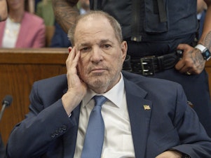 caption: Harvey Weinstein appears in at Manhattan Criminal Court on Wednesday, May 1.