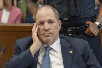caption: Harvey Weinstein appears in at Manhattan Criminal Court on Wednesday, May 1.
